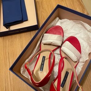 Stuart Weitzman Nearlynude Clear Sandals in Red